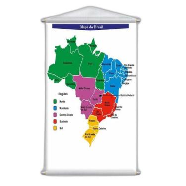 Imagem de Banner Didático Escolar Mapa Do Brasil Regiões 120X65Cm - Plimshop, Ma