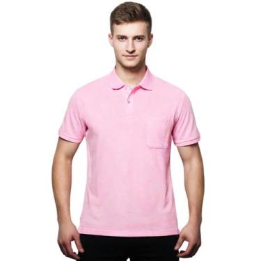 Imagem de Camisa Masculina Gola Polo Piquet Com Bolso - C&C, Rosa claro, GG