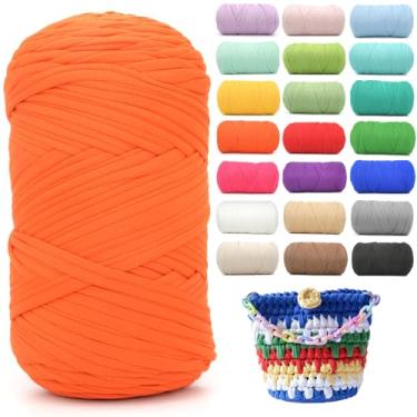 Imagem de Camiseta de 400 g para crochê, camiseta laranja, tecido elástico macio, grosso, grosso, fio de crochê para crochê, tricô iniciante, tricô à mão, para bolsa/artesanato faça você mesmo/decoração de casa