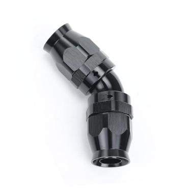 Imagem de AC PERFORMANCE Encaixe de extremidade de mangueira dupla PTFE de fluxo total 45 graus -10 AN alumínio preto para linha de combustível de Teflon AN10