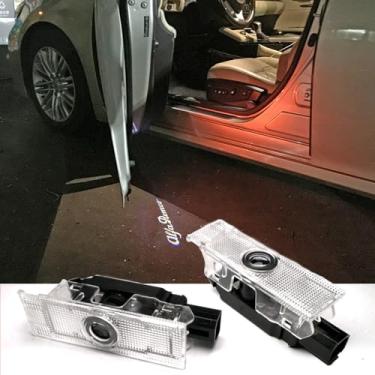 Imagem de Jhmyar 2 peças de luzes LED não desbotadas com logotipo para porta de carro, cortesia, projetor a laser, luz de boas-vindas fantasma, lâmpada de poça para Giulia Stelvio Giulietta Mito Tonale 147 159