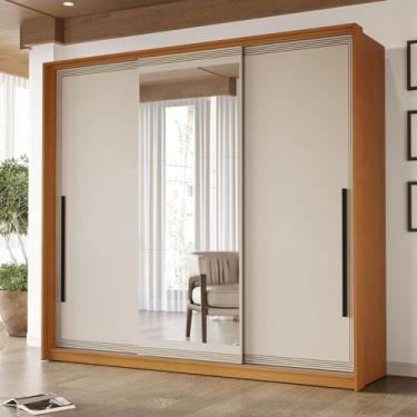 Imagem de Guarda-Roupa Casal Valência 3 Portas 4 Gavetas com Espelho Freijó/Crem