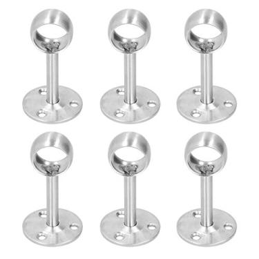 Imagem de 6 peças de suporte de varão de cortina, suporte de montagem no teto, suporte de haste de cortina de aço inoxidável com soquete flangeado, suporte de varão de guarda-roupa (#1)