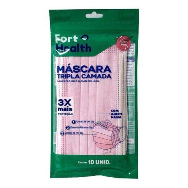 Imagem de Máscara Rosa Tripla Camada Com Filtro Melt Blown 10un - fort health