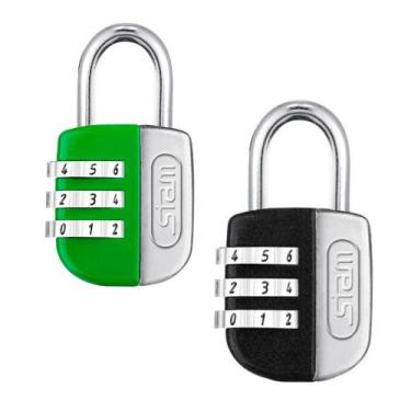 Imagem de 2 Cadeado Stam c/ Segredo 25mm Color Life p/ Mala Bolsa Armário, Preto