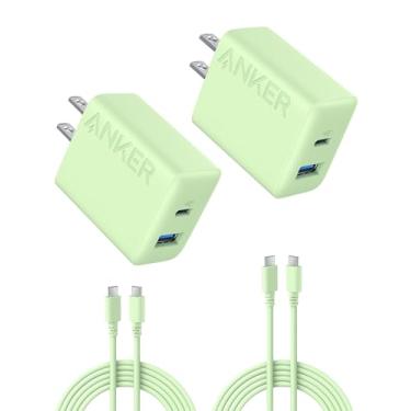 Imagem de Anker Carregador Para Iphone 16, Bloco De Carregador Usb C, Pacote Com 2 Carregadores De Parede Rápidos De 20 W Para 16/16 Pro/Pro Max/Série 15/Ipad Pro E Mais (Verde, Pacote Com 2 E 2 Cabos)
