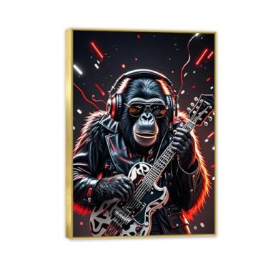 Imagem de Arte de parede de macaco grande Street Graffiti Canvas Decoração de parede DJ Fierce Chimpanzee Music impressões de arte emolduradas banksy pôster decoração de quarto para homens 100 x 70 cm (39 x 71