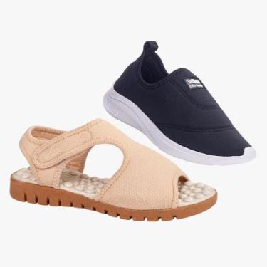 Imagem de Kit 2 Pares Sandália Feminina Ortopédica Massageadora e Tênis Calce Fá