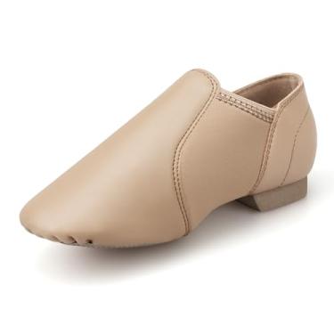 Imagem de Stelle Tênis de Jazz para meninas e meninos couro PU Slip-On Jazz Dance Shoes (bebê/criança pequena/criança grande), Bronzeado, 12 US Little Kid