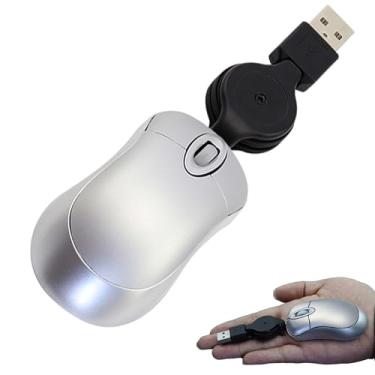 Imagem de Mini mouse USB com fio, pequeno e leve, com cabo retrátil, Plug & Play, 1600 DPI para PC, computador, laptop, desktop, Windows (prata)