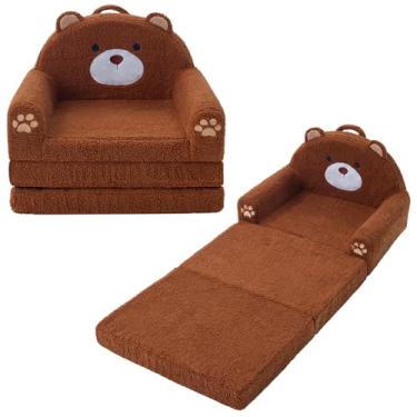 Imagem de MOONBEEKI Sofá infantil dobrável 2 em 1, tecido sherpa macio com capa lavável, sofá conversível para espreguiçadeira, sofá infantil para sala de jogos, quarto, sala de estar, presente de aniversário