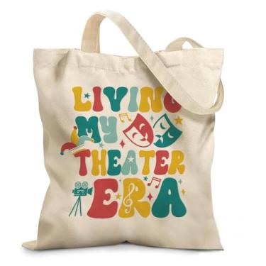 Imagem de Ialtsidws Bolsa feminina My Theater Era - Bolsa de teatro em tela com notas musicais e máscaras de drama | Fecho magnético leve e bolso com zíper único, viagem (presente para amantes de teatro