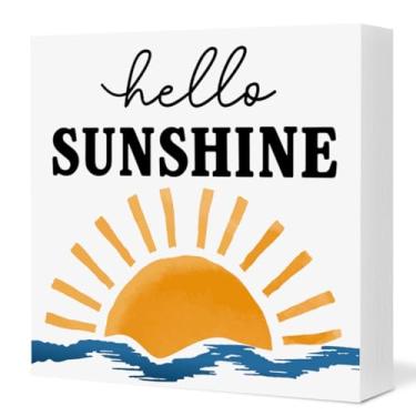 Imagem de Placa decorativa de verão Hello Sunshine Wood Block Sign Home Room Room Desk Shelf Decoration