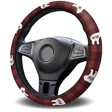 Imagem de Zadaling Capas de volante Bear Mama Red Check esponja elástica antiderrapante capa protetora para volante, acessórios de carro para veículos, sedans, SUVs, vans, caminhões
