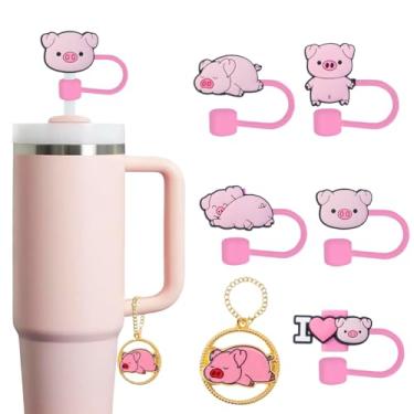 Imagem de Topo de palha de porco, topo de palha rosa reutilizável de 10 mm, capas para acessórios de copo Stanley - acessórios de porco, decoração, coisas, presentes para amantes, mulheres, crianças, meninas em