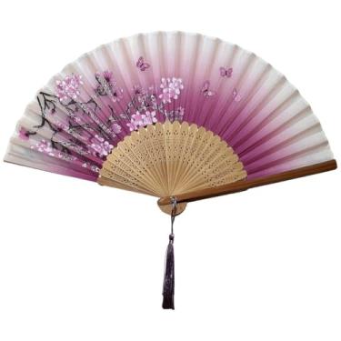 Imagem de Leque De Mão Japonês Bambu Madeira Tecido(Caramelo Sakura)