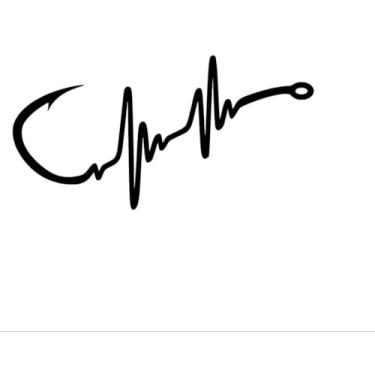 Imagem de Gancho de pesca batimento cardíaco LLI | Adesivo de vinil decalque | Laptop Carros, Caminhões, Vans, Paredes | Preto | 14 x 7 cm | LLI2534