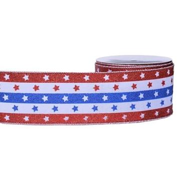 Imagem de YAMA Fita patriótica com fio 1 rolo 10 jardas, 6,3 cm vermelho, branco e azul, estrelas do Dia da Independência para embrulho de presente laços de guirlanda artesanato DIY (C)