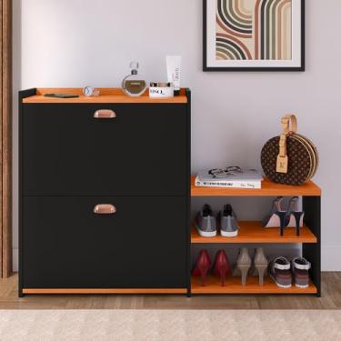 Imagem de Genérico, Sapateira Organizadora Quarto Closet Hall de Entrada Banco 2 Portas Basculantes Puxador Concha Milano - Preto/Cina