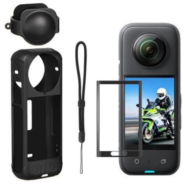 Imagem de TANSUO Kit de acessórios de capa protetora 4 em 1 compatível com Insta 360 X4 com capa de câmera de silicone e tampa de lente, protetor de tela, protetor resistente a arranhões para acessórios Insta