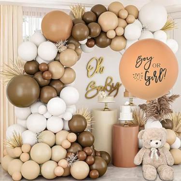 Imagem de BLOOMWIN Kit De Guirlanda Balões Para Decoração Revelação Sexo Em Cores Neutras - Bege, Marrom, Nude, Urso Duplo Pelúcia, 36" (Chá Bebê), Menino Ou Menina