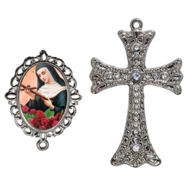 Imagem de Crucifixo Para Terço de Noiva Relicario Santa Rita Peças para Montar T