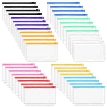 Imagem de 40 peças, tamanho A6, 6 anéis, fichário com zíper, 6 bolsos para fichário com zíper, pastas a granel, bolsa de plástico, sacos coloridos de folhas soltas, à prova d'água, saco de arquivamento de