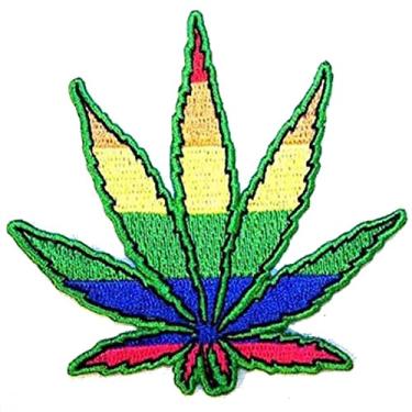 Imagem de Folha de maconha arco-íris - Patch de jaqueta de motociclista bordada novidade - Passar a ferro na parte de trás ou costurar