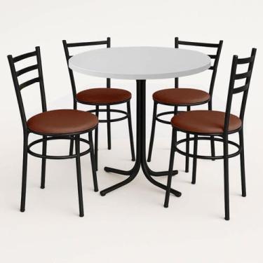 Imagem de Mesa de Jantar Redonda 80cm Branca Com 4 Cadeiras Estofada Preta - Lam