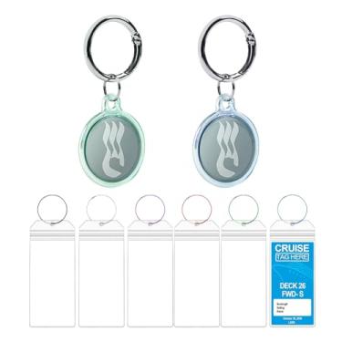 Imagem de Kucucyle Pacote Cruise Essentials 2025 | Acessórios para porta-medalhão princesa + 4 etiquetas de bagagem à prova d'água com chaveiro gradiente e laços de aço para navio de cruzeiro (azul + verde)