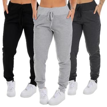 Imagem de Kit 3 Calça Moletinho Feminina Frimodas Jogger Com Bolso-Feminino