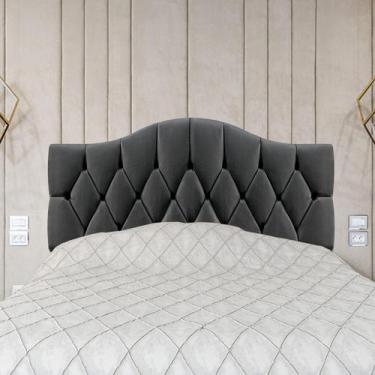 Imagem de Cabeceira Solteiro Cama Box Botões Provençal Cinza Suede Com Pés 120Cm