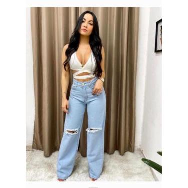 Imagem de Calça jeans wide leg clara rasgada no joelho - Wissam jeans