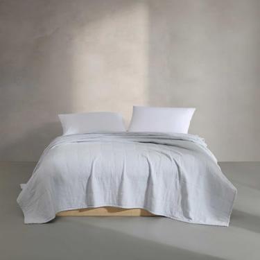 Imagem de Calvin Klein - Conjunto de colcha Queen, roupa de cama de gaze de algodão com fronhas combinando, design de ponto caixa, leve e arejado para uso durante todo o ano, certificado Oeko-Tex (azul)