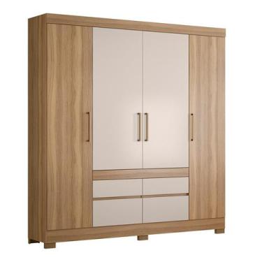 Imagem de Guarda-Roupa Casal Bilbao 4 PT 4 GV Off White e Amendola - Demóbile