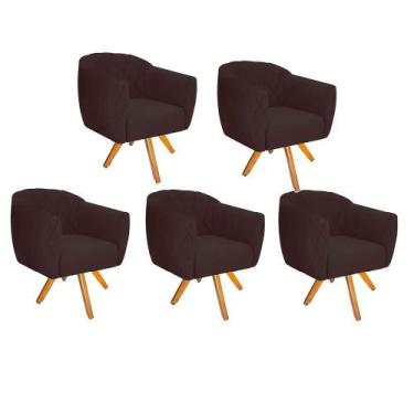 Imagem de Kit 05 Poltrona Cadeira Decorativa  Ludi Base Giratória Sala de Estar 