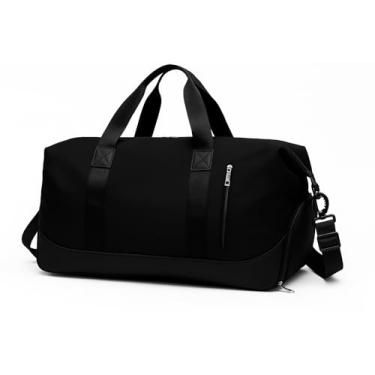 Imagem de Bolsa Mala de Viagem Grande 47cm – Alça Transversal Removível, Compartimento para Tênis e Roupas Molhadas, 5 Bolsos com Zíper, Acoplável à Mala de Rodinha (Preta)