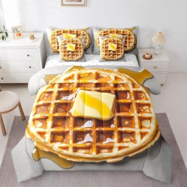 Imagem de Erosebridal Jogo de cama de waffles King Size com tema alimentar, creme e sobremesa, conjunto de cama com edredom de 7 peças, novidade