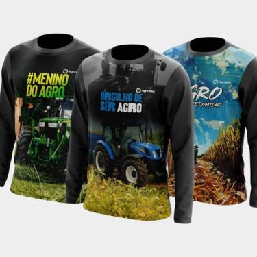 Imagem de Combo Kit 3 Camisas Agro Masculinas Manga Longa Zíper Proteção Uv Temá