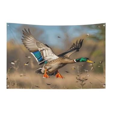 Imagem de Bandeira com quatro furos bandeiras para todos os climas patos selvagens e árvore impressa bandeira decorativa bandeiras de poliéster adequadas para uso interno e externo 89 x 159 centímetros