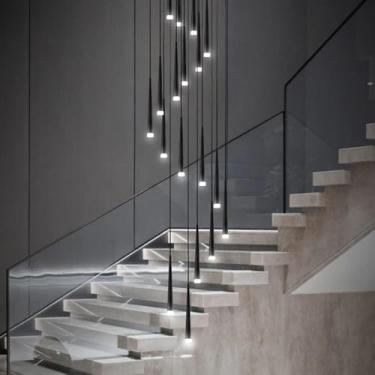 Imagem de 25 Luzes Luzes De Lustre De Escada Moderno Led Luminária Sala De Estar Sala De Jantar Lustre Escada Rotativa Dupla Lâmpada Pingente De Altura Ajustável