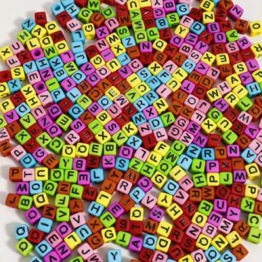 Imagem de 1200 peças 6 × 6 mm contas do alfabeto cubo colorido acrílico contas de letras pretas, para pulseiras e fabricação de joias