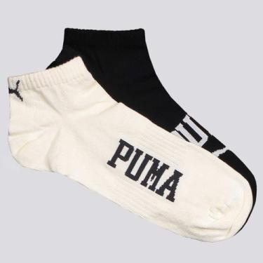 Imagem de Kit Meia Puma Sapatilha Everday 2 Logo Pares Off White e Preta, 39-43