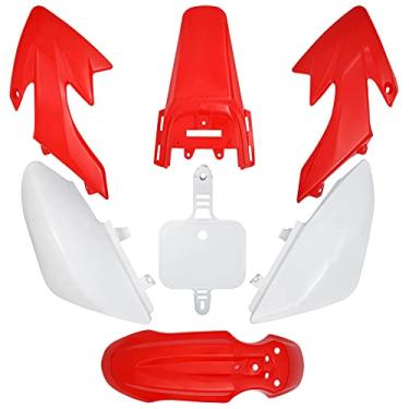 Imagem de CRF50 Kit de plástico XR50 Kit de para-lama de plástico vermelho e branco – Kit de trabalho para carenagem de para-lama de motocicleta compatível com Honda CRF 50 XR 50 SDG SSR 107 110 125 Pit Dirt Bike