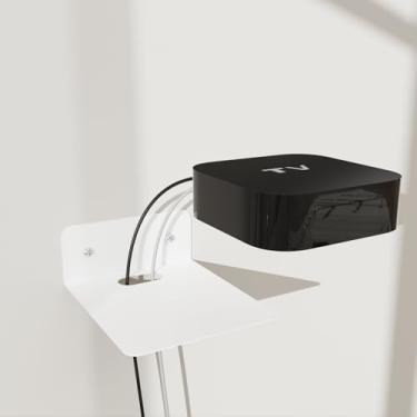 Imagem de PzewMo Prateleira flutuante de metal para parede, prateleira para projetor, caixa de TV a cabo, roteador, alto-falante, barra de som, câmera, jogos, exibição de decoração (branca, 14 x 12 cm)