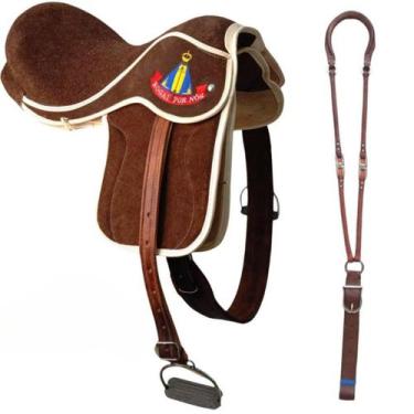 Imagem de Sela de campo de couro Selim selote para passeio vaquejada cavalgada -