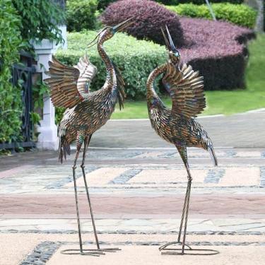 Imagem de Natelf Estátuas de guindaste de jardim, decorações de arte de quintal de pássaros grandes para decoração de quintal de metal para decoração de quintal de pátio doméstico (conjunto de 2)