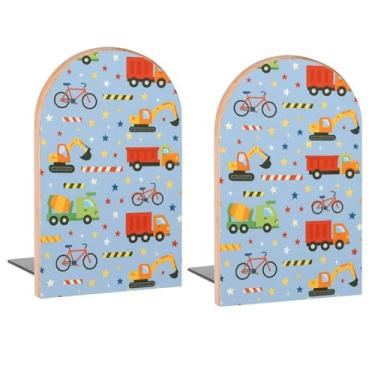 Imagem de Suportes de livros decorativos de madeira para veículo, bicicleta, caminhão, estrelas, terminais para livros, livros, DVDs, 1 par/2 peças (12,7 x 7,9 cm)