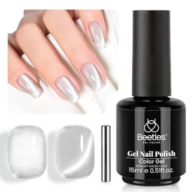 Imagem de beetles Gel Polish Esmalte Em Olho De Gato Prateado Beetles, Com Glitter Vidro 15 Ml Brilho Magnético, Translúcido, Cor Transparente, Imersão Uv, Série Lunar Gleam, Arte Unha Francesa, Presente Para
