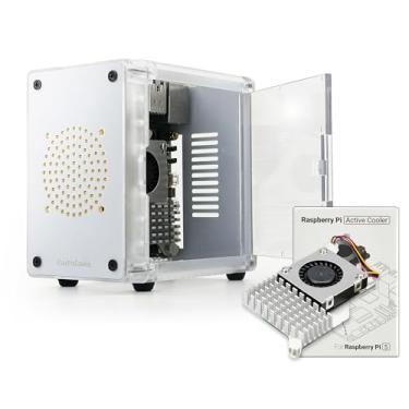 Imagem de ElectroCookie Mini capa de PC para Raspberry Pi 5 – Acesso à porta lateral com cooler ativo oficial incluído